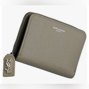 Yves Saint Laurent gray mini pebbled leather wallet